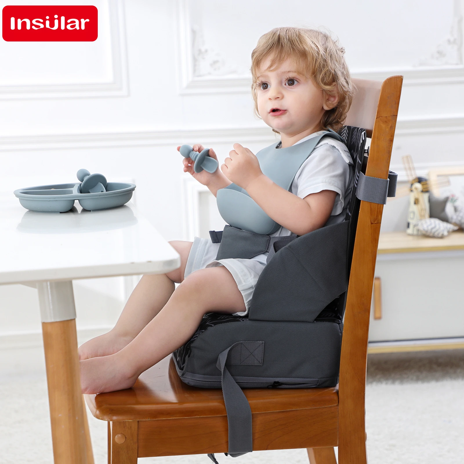 Portable Folding Children Seat Height Cushion Baby Dining Chair Height Cushion Children Product Adjustable Removable