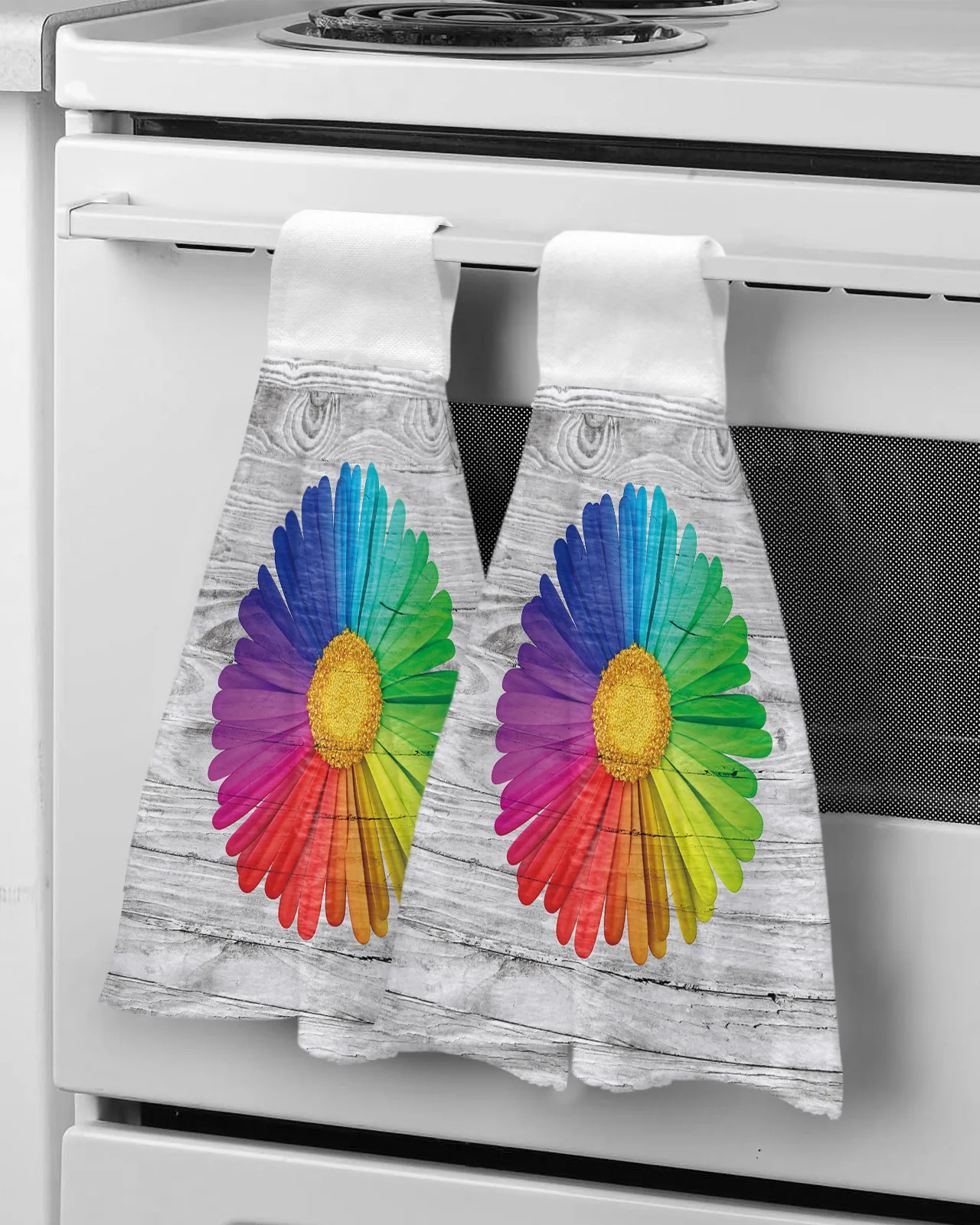 

Vintage Wooden Texture Flowers Daisies Hand Towel Bathroom Supplies Soft Absorbent Towel Kitchen Accessories Cleaning Dishcloths