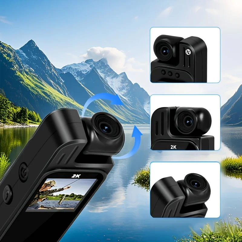 2KPortable HD Video Recording Camera2KHandheld Stabilizer Pocket Action Camera180360-degree Rotating Full-body Camera