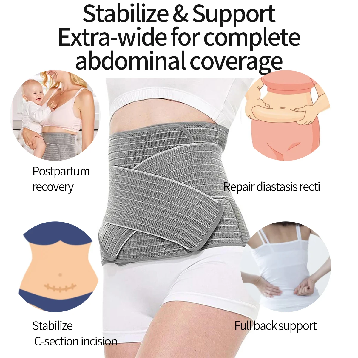 Postpartum Belly Band Belly Band Sunveno Postpartum Belly Band Girdle for Postnatal Adjustable Belly Wrap C-section Recovery Binder Abdominal Support