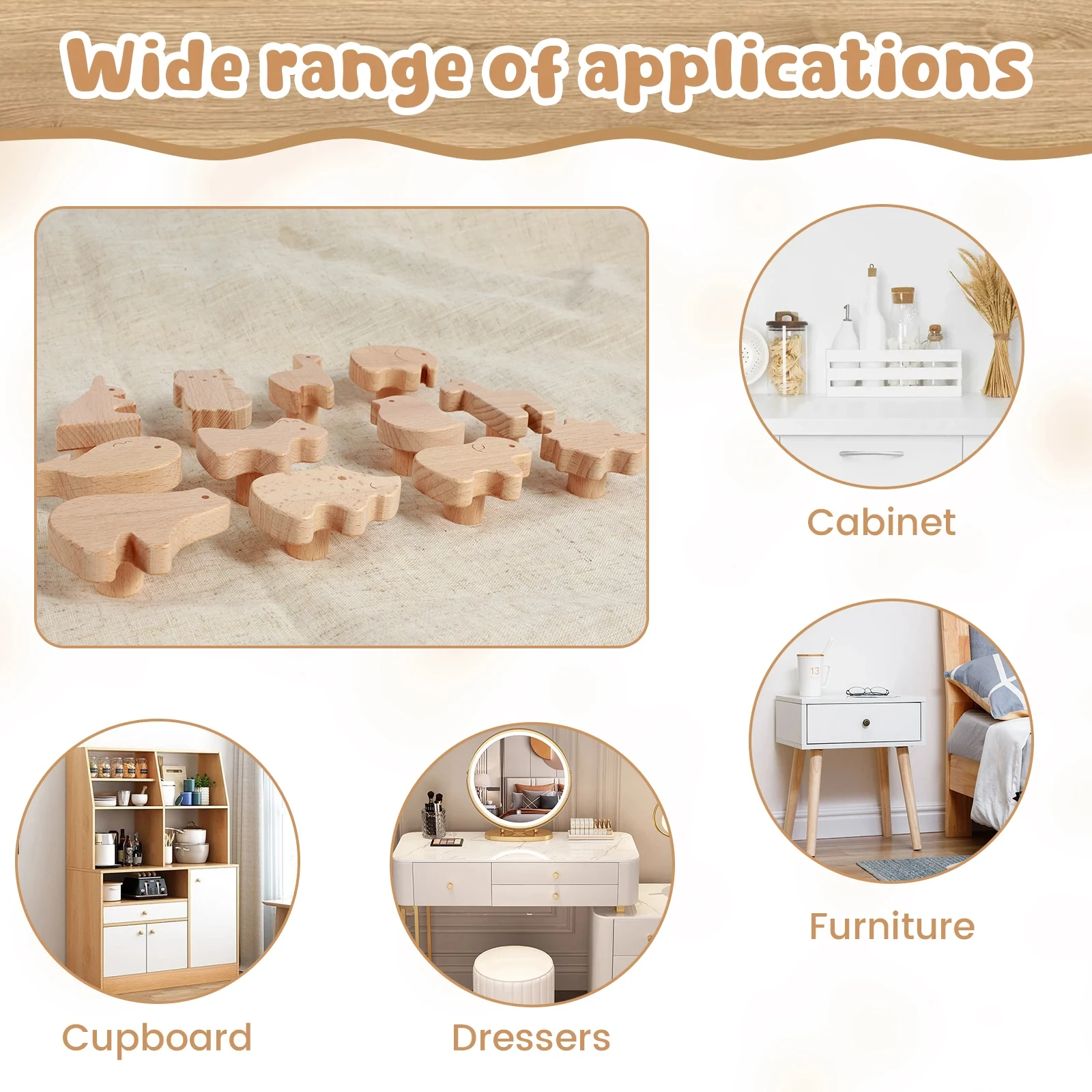 12 Pomelli Per Mobili A Forma Di Animali - In Legno Con Viti, Per Armadi E Cassetti Per Bambini - Foto 3