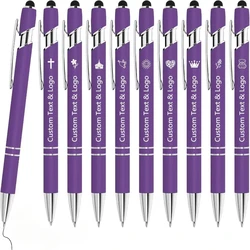 Personalized Engraved Pens with Stylus Tip - Set of 10 (Black)