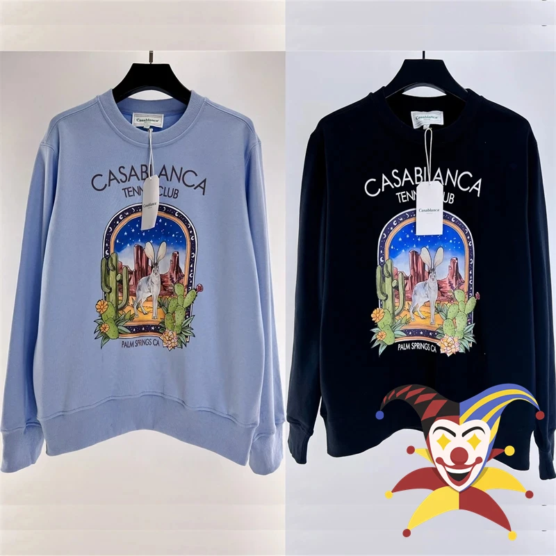 

Casablanca Cactus Kangaroo Print Sweatshirts Men Women 1:1 Best Quality Blue Black Oversize Crewneck