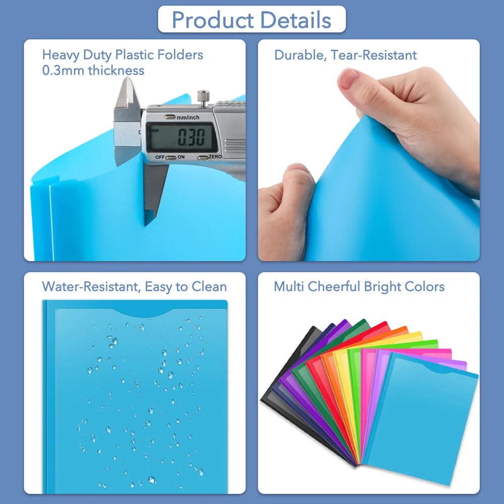 6-10pcs Creative Heavy Duty Plastic Pocket Folder with Prongs for Letter Size Paper Easy To Organize Categorize Files Storage
