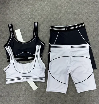 2025 New Women's High-end U-shaped Sports Vest Running Fitness Yoga Shorts Set 1