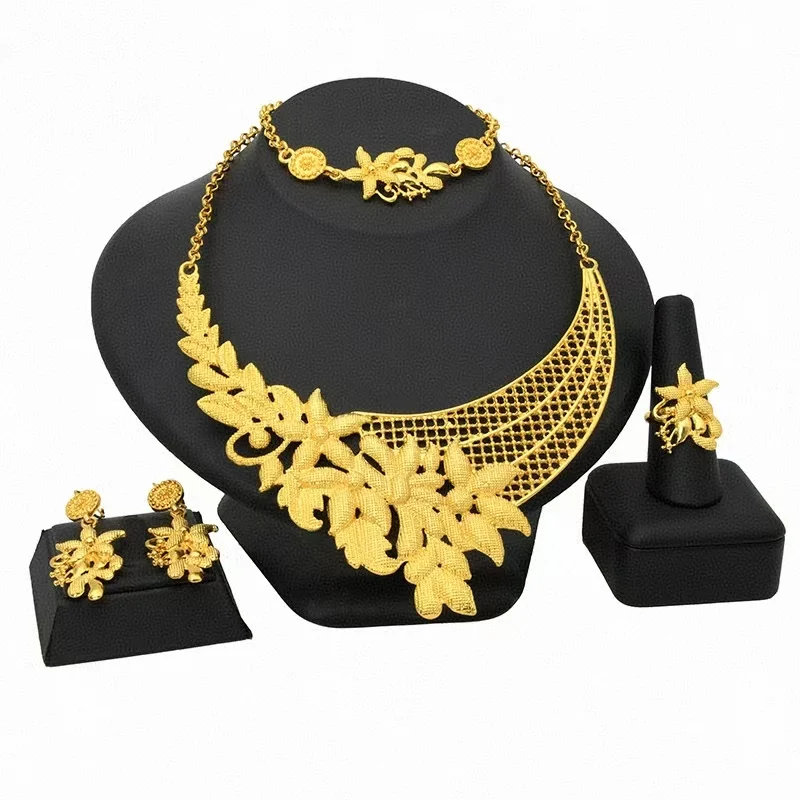New Cross Border Luxury Fashion Necklace, Bracelet, Earrings, Ring Jewelry Set From Europe And America