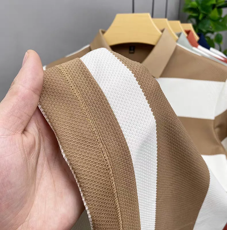 Luxury brand badge embroidered men's short sleeve polo shirt fashion wide stripe color blocked summer breathable casual T-shirt 16 S54089d7618a34042a54ed001949bd467A