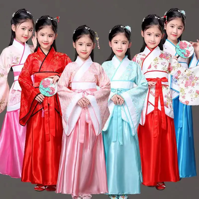 Ancient Chinese Costume Kids Child Seven Fairy Hanfu Dress Clothing Folk Dance Performance Chinese Traditional Dress For Girls 2017 girls and child satin soft ballet slippers full leather outsole choose size according adult soft leather dance shoes