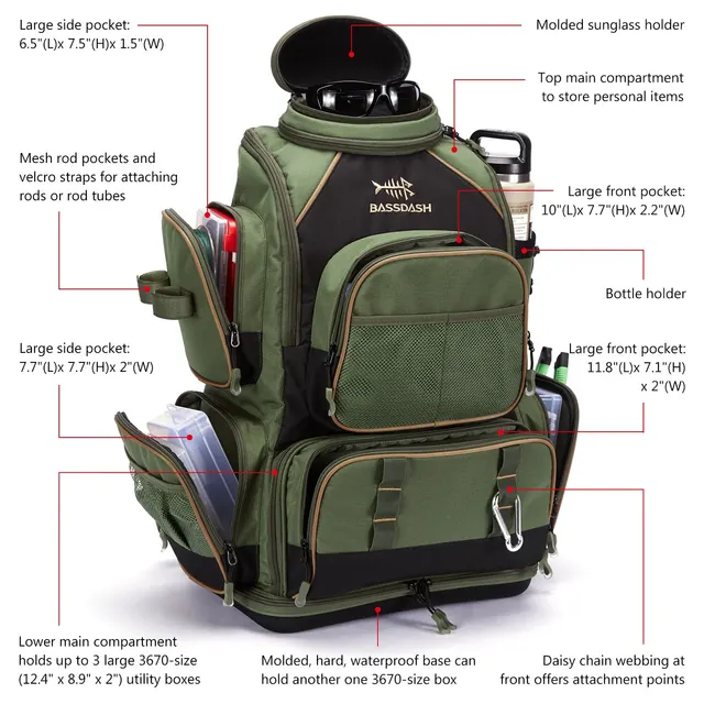 Bassdash Multifunctional Fishing Tackle Backpack – Lightweight Tactical Soft Tackle Box with Rain Cover 3