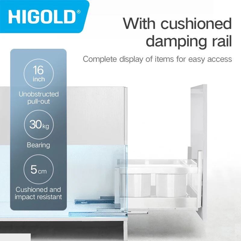 HIGOLD Seasoning Pull Out Basket Kitchen Kitchen Cabinet 304 Stainless Steel Double Pull Basket