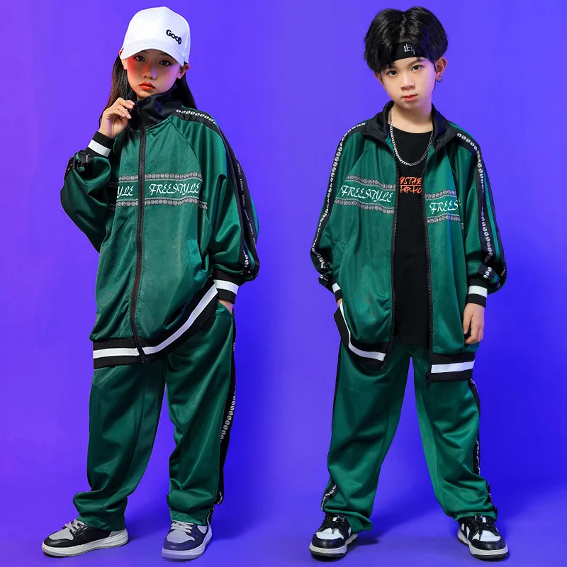 

Kid Teenage Kpop Hip Hop Clothing Print Oversized Shirt Jacket Sweat Pants For Girl Boy Jazz Dance Costume Clothes Show Outfits