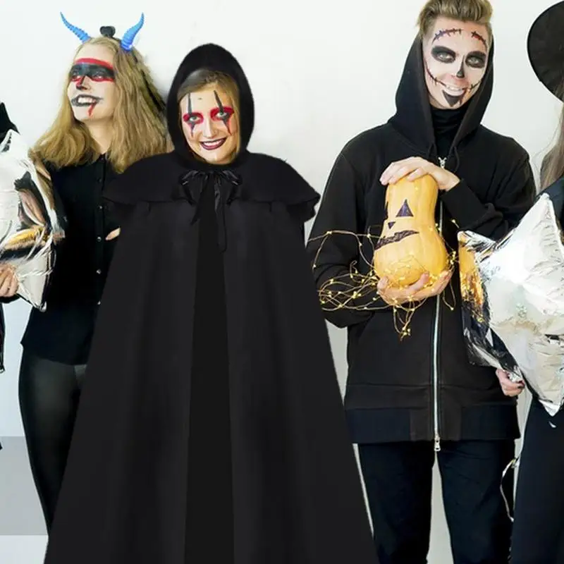 Hooded Cloak Unisex Halloween Cape With Hood Black Hooded Witch Wizard Vampire Cape For Stage Masquerade Artistic Photo