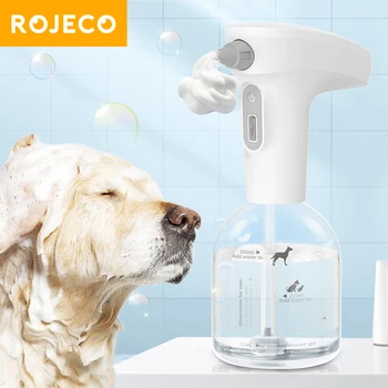 ROJECO 고양이 반려동물용 자동 비누 디스펜서, 스마트 욕실 액체 비누 및 샴푸 만들기, 거품 디스펜서, 개 샤워 액세서리