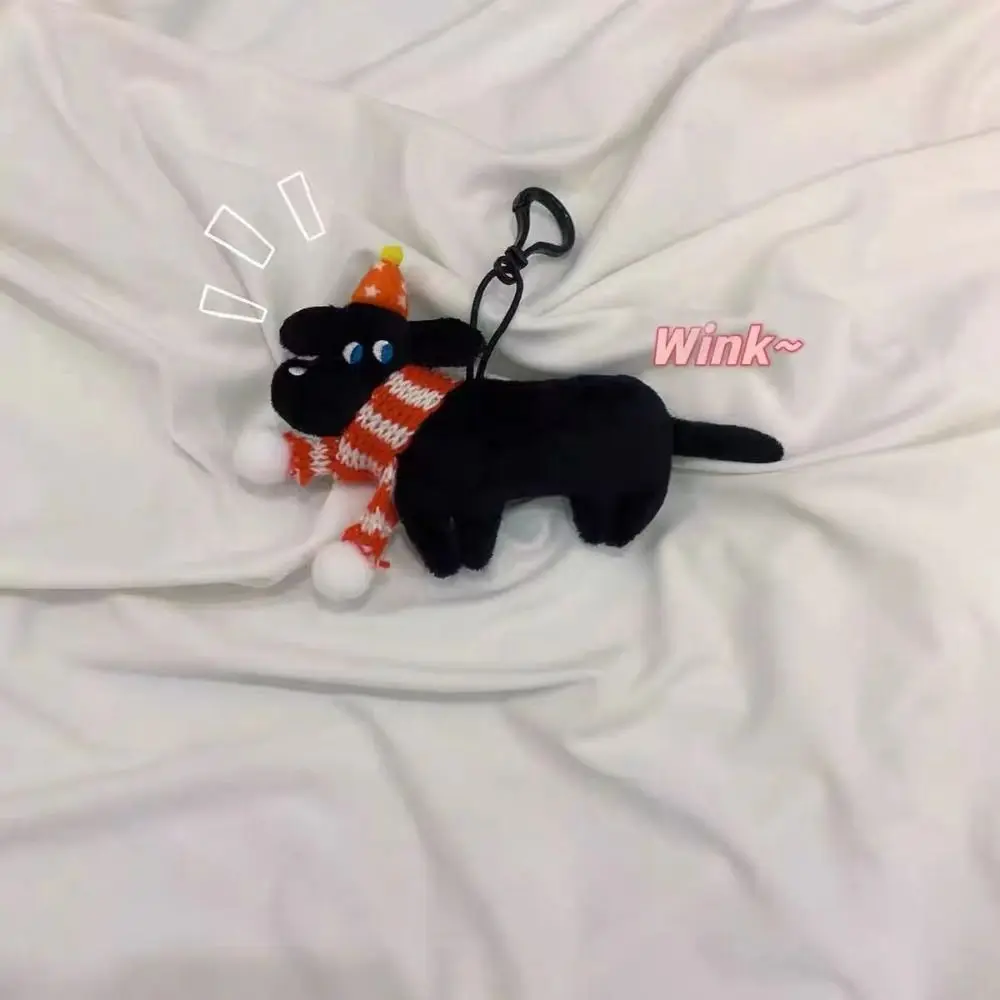 

Backpack Charms Black Dog Keychain Korean Style Plush Christmas Puppy Pendant Cartoon with Scarf Plush Doll Toy Decoration
