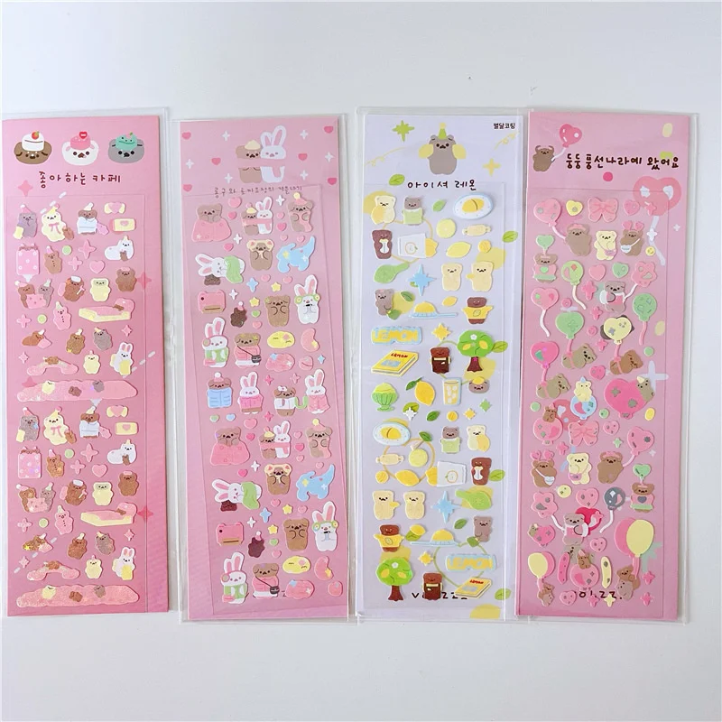

Korean Ins Cartoon Animal Outing Cute Stickers DIY Collage Stationery Kawaii Decorative Sticker Scrapbooking Children Toy Laser