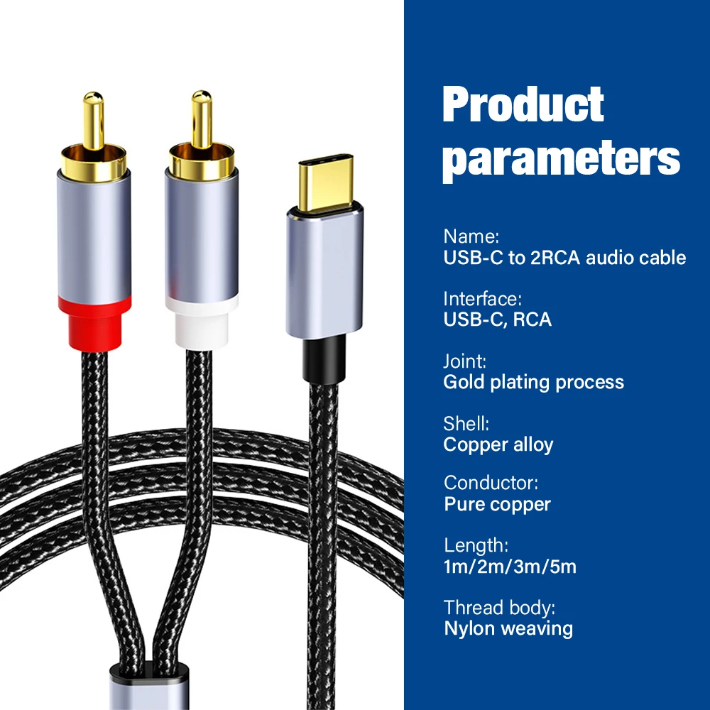 USB Type C to 2 RCA Coaxial S/PDIF Cable For Samsung Sony HDTV CD Car Interconnect AV Phono Plug Digital Audio Video Connector - 6