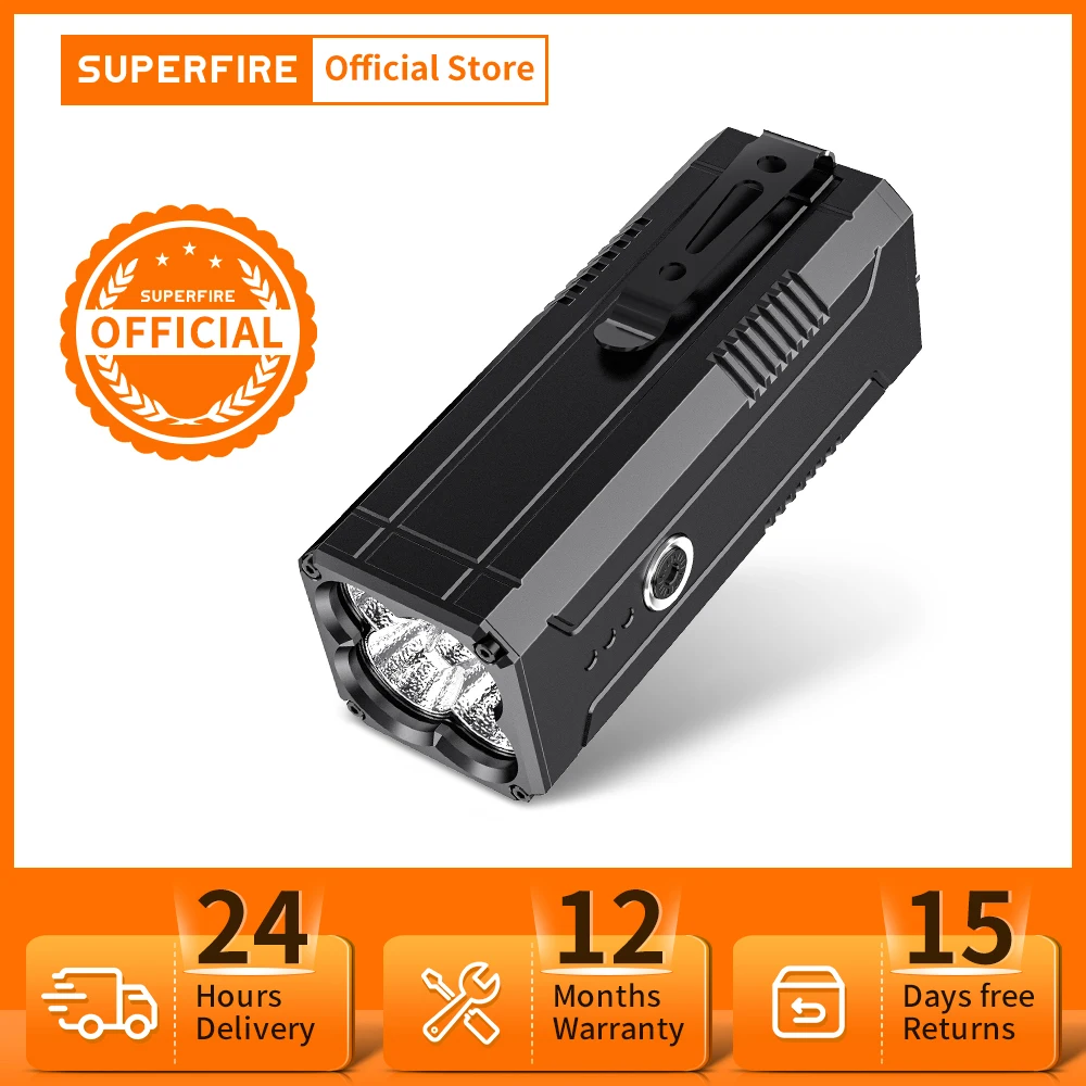 New SUPERFIRE M12 112W 10000LM Super Bright Flashlight with Power Bank Type-C Powerful Torch for Outdoor Camping Hiking Lantern