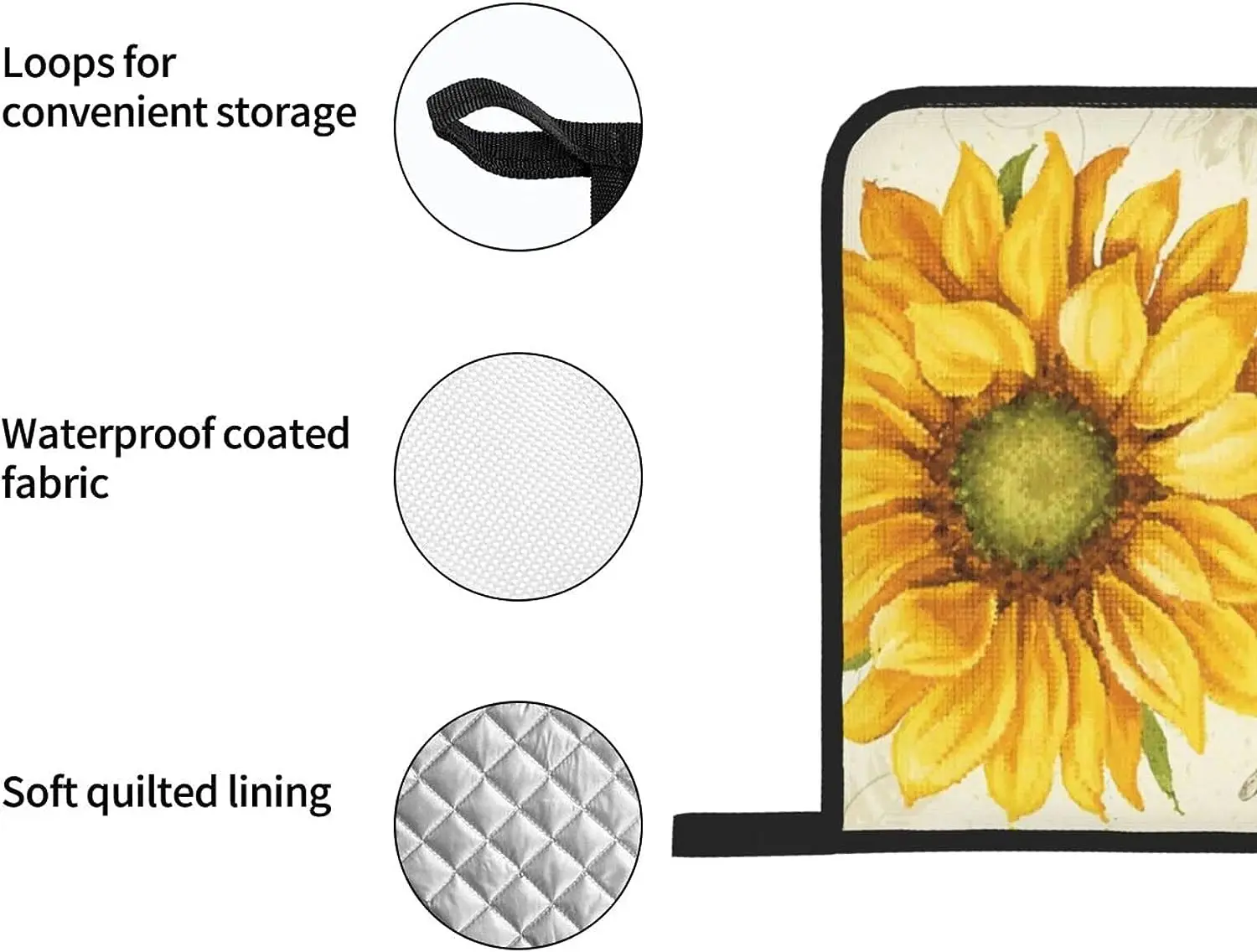 Sunflowers Oven Mitts and Pot Holders 4 Pcs Sets Heat Resistant Gloves for Kitchen BBQ Cooking Baking Grilling