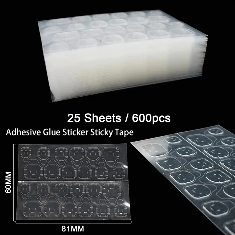 25 Sheet/600PCS Nail Jelly Glue Double Sided False Nail Art Adhesive Tape Glue Sticker Fake Nail Glue Super Viscous ZZ02 3