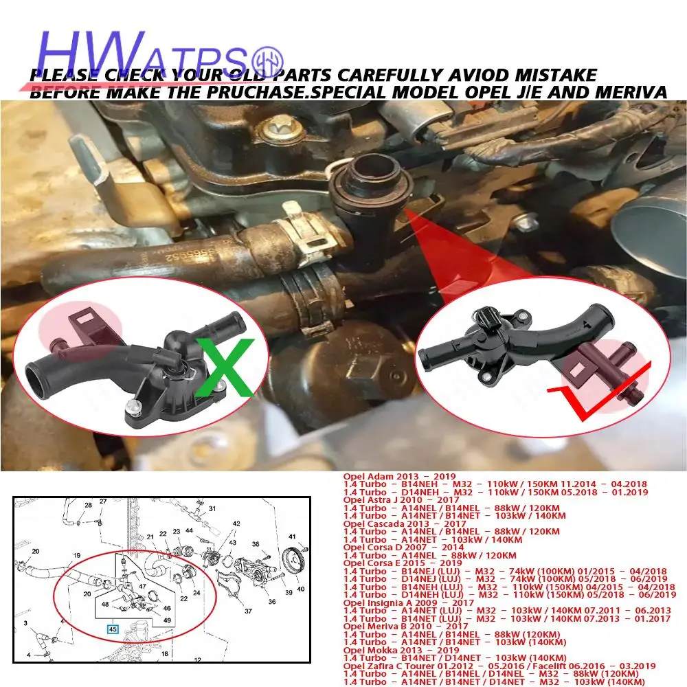 Coolant hose & thermostat housing for Chevrolet Cruze Sonic Buick Encore 1.4L 1338030 13408385 13251447