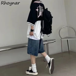 High Waist Shorts Women Koraen Style Simple Belt Loose Trendy Streetwear All-match Straight Fashion Summer Leisure Denim Daily