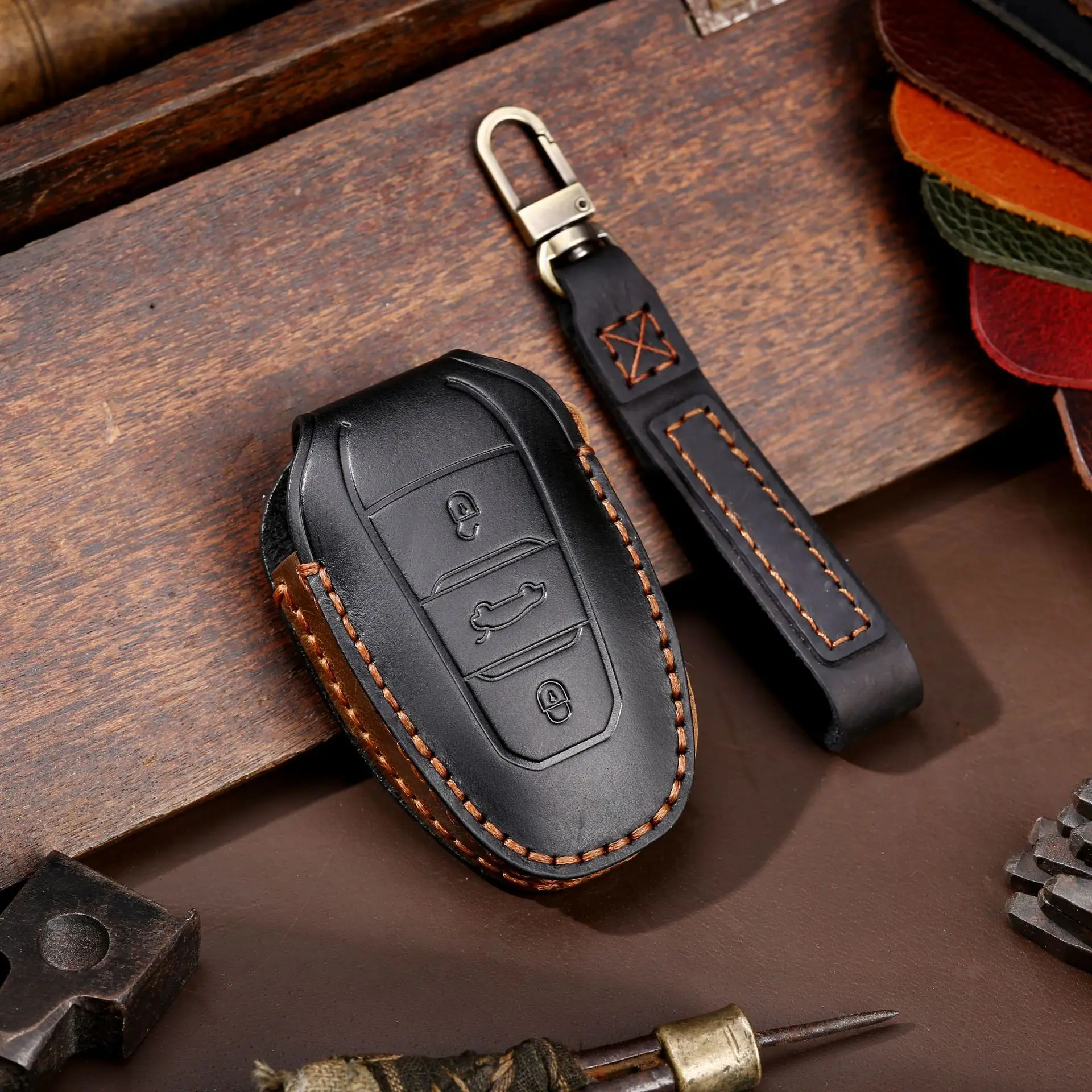 Dongfeng Peugeot Key Case 5008 308 408 508 3008 2008 4008 Automobile  Leather Key Case key holder car key cover