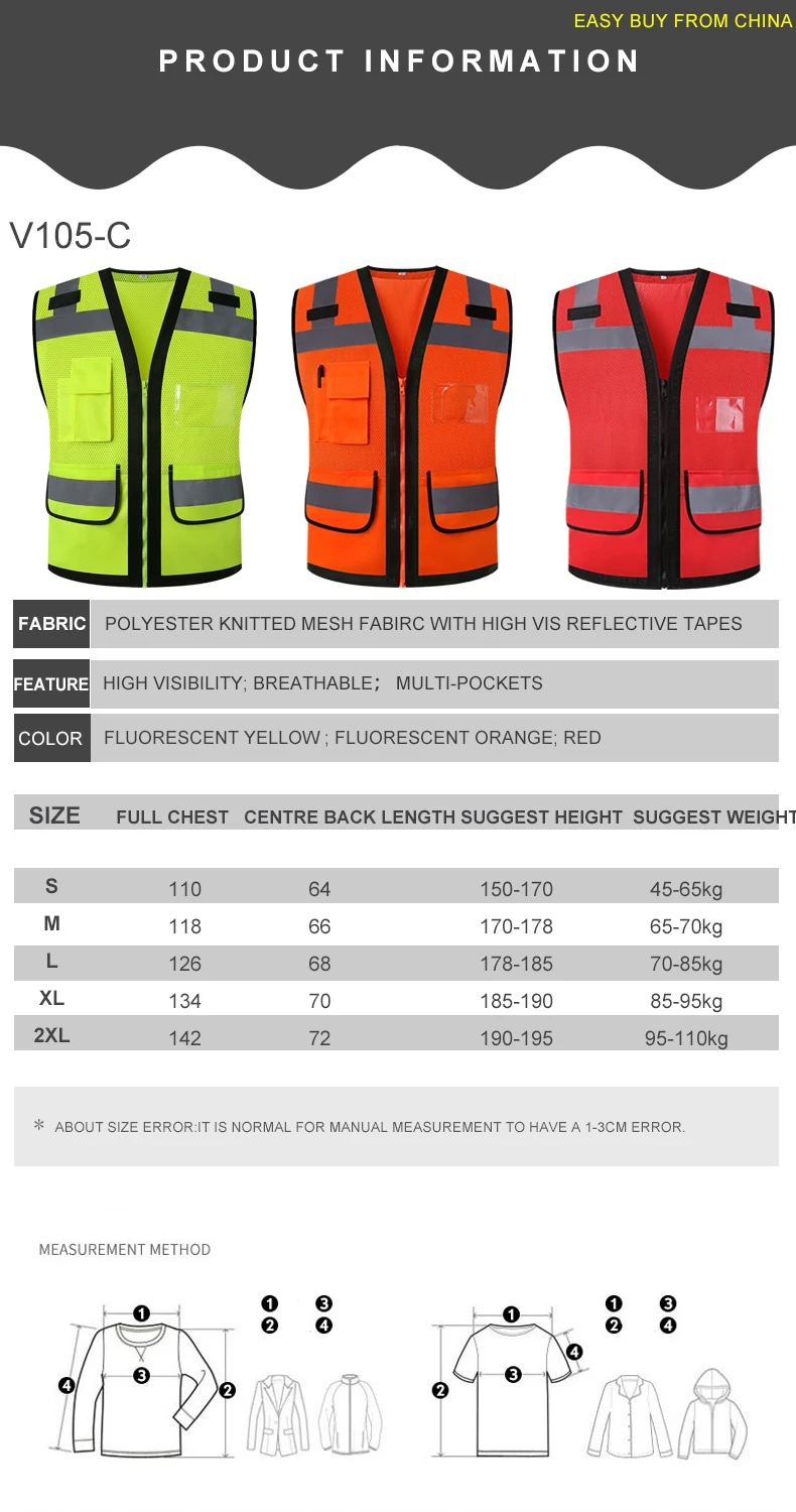 Hi Vis Safety Vest Reflective Surveryor Orange Mesh Safety vest Jacket High visibility work wear reflective vest safety vest high visibility vest