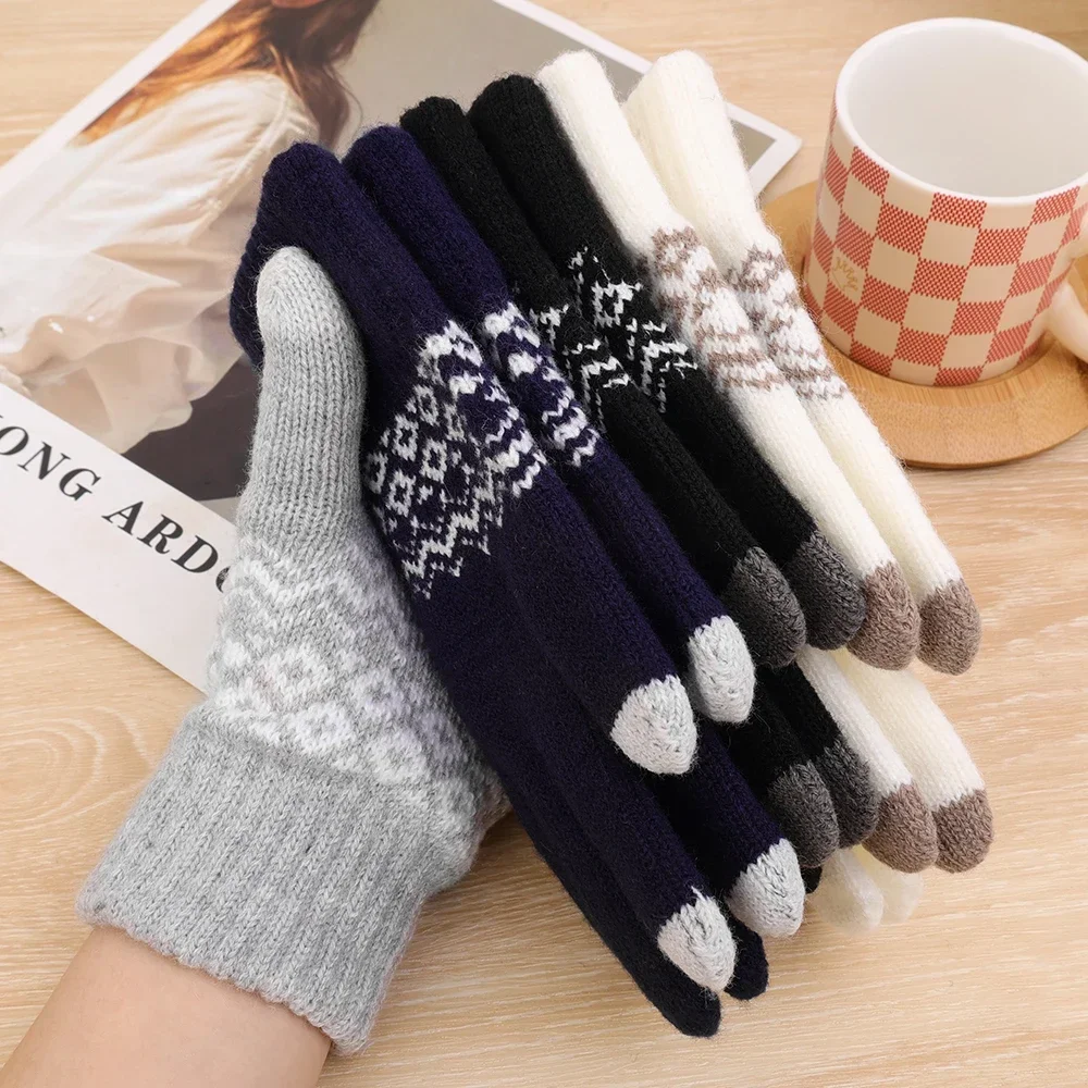 Women Men Wool Knitted Winter TouchScreen Warm Stretch Full Finger Gloves Imitation Wool Mittens