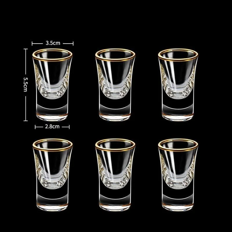 

6pcs Gold Foil Color Spirits Cups Household Creative Small Wine Cup Glass Gilt Edged Cup Wine Dispenser Baijiu Wholesale Cup