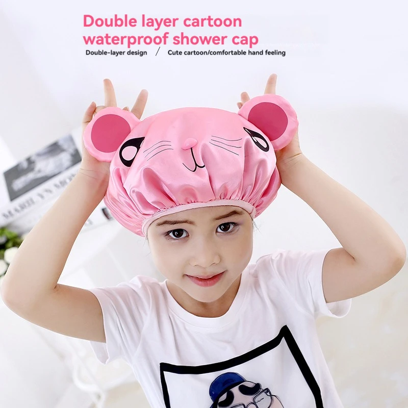 Children's Double-layer Shower Cap for Girls Thickened Waterproof Bathing Cap Cute Cartoon Baby Shower Hat shampoo shower cap baby hat