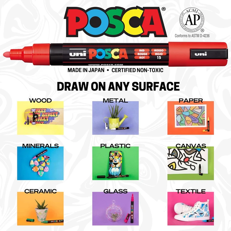 1pcs Uni POSCA  Acrylic Marker Pen PC-1M  0.7mm Plumones Rotuladores POP Poster Pen Graffiti Advertisement School Art Supplies 4