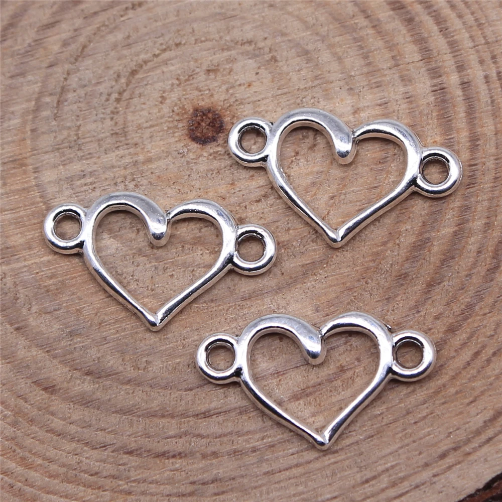 15x9mm Antique Silver Color Hollow Heart Connector Charms Jewelry Making DIY Jewelry Findings 40pcs silver charm alloy heart charms metal charm silver charms jewelry charms