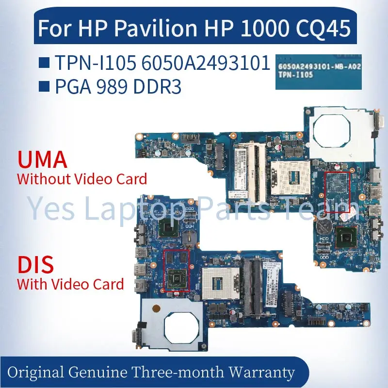 Placa-mãe do Portátil para hp Pavilion Tpn-i105 6050a2493101 hp 1000 Cq45 685108001 685783-001 Sjtnv Slj8f Ddr3