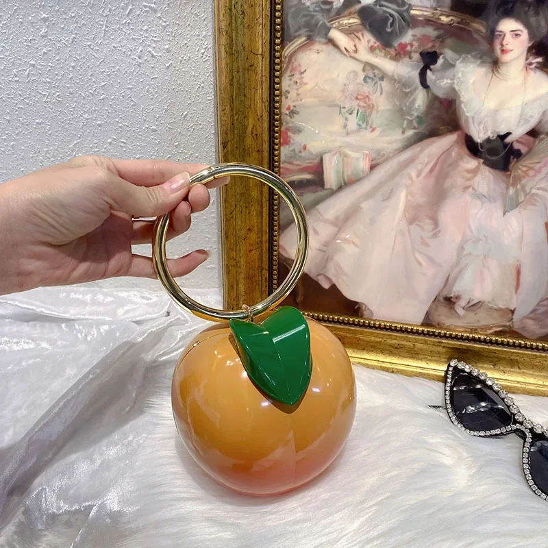 Women persimmon Acrylic bag cute pearl Evening Clutch Bag with beaded strap For Wedding Party Luxury purse And Handbag Designer