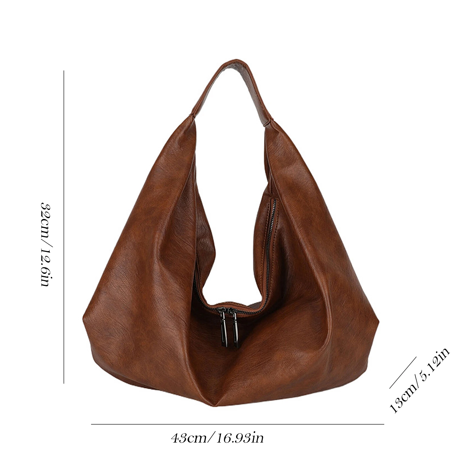 Women Girls PU Leather Versatile Commuting Handbag with Zipper Dumpling Shoulder Bag for School Work Shopping Travel Daily Use