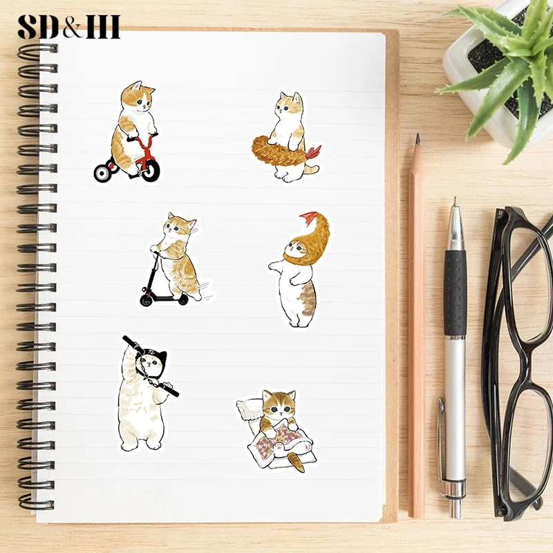 

64Pcs Cute Cat Cartoon Stickers Aesthetic Kawaii Animal Decals Kids Toys Scrapbook Laptop Luggage Phone Graffiti Sticker