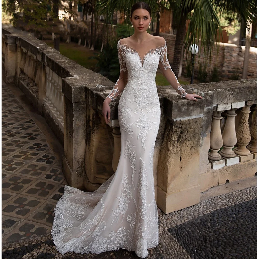 2024 Celebrity Mermaid Women Wedding Dresses Lace Long Sleeves Bridal Gowns Popular Princess Ball Vestidos De Novias Customized 3