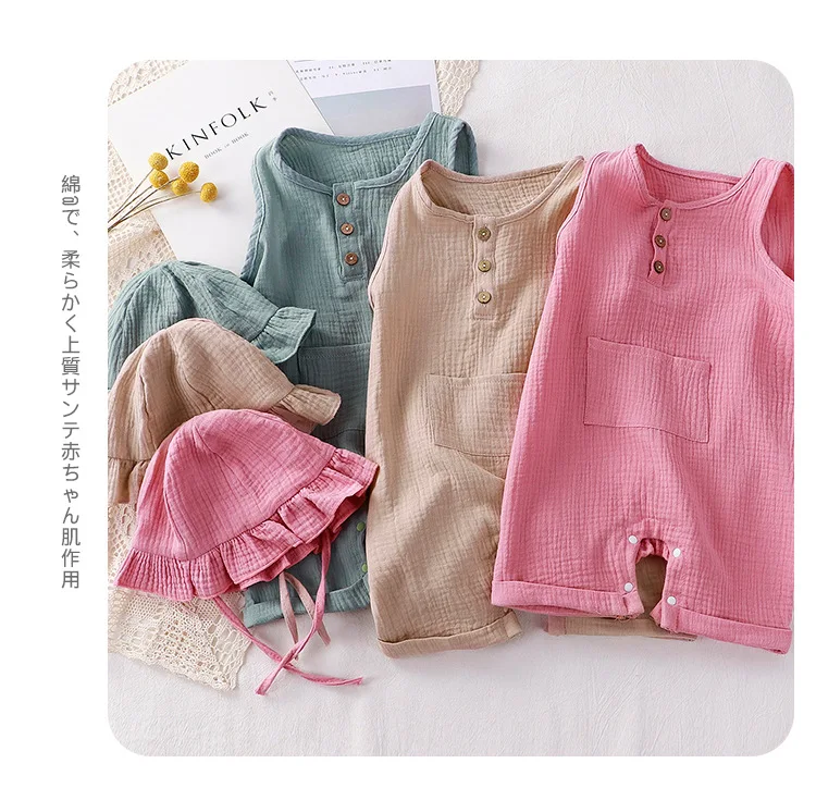 2Pcs Summer Solid Newborn Baby 100% Cotton Linen Bodysuits Boy Girl Sleeveless Romper Jumpsuit Soft Skin-friendly Thin Comfy