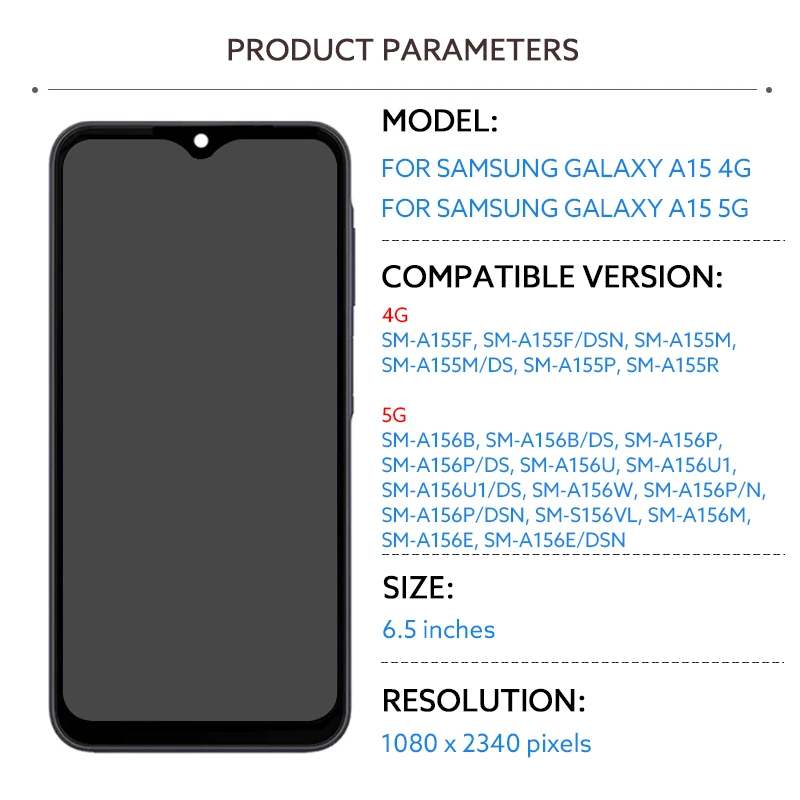 AMOLED LCD ÷ ġ ũ Ÿ ,  ü ǰ , Ｚ  A15 4G 5G A155F A156B
