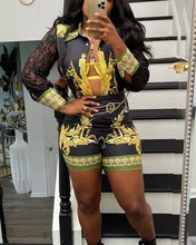 

Lace Stitching Print Shorts Suit Women 2021 Summer New Fashion Casual Sexy Lapel Button Shorts Suits