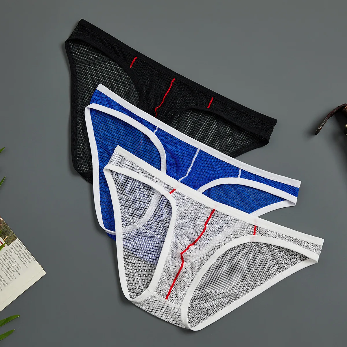 Mens-Underwear-Ice-Silk-U-Convex-Low-Waist-Briefs-Breathable