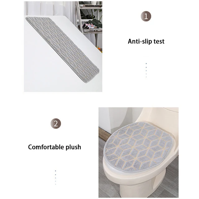 3 pezzi Set Tappeto in flanella Pavimento del bagno Pat Toilet Stripe Stampa Tappetini antiscivolo resistenti all'usura Tappeti per doccia da bagno Tappetino per WC 5