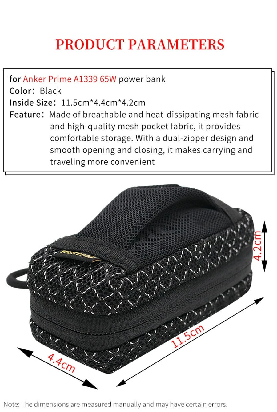 Portable Power Source Bag for Anker Prime A1339 65W Power Bank Breathable Bag A1339 Travel Carrying Ventilate Case
