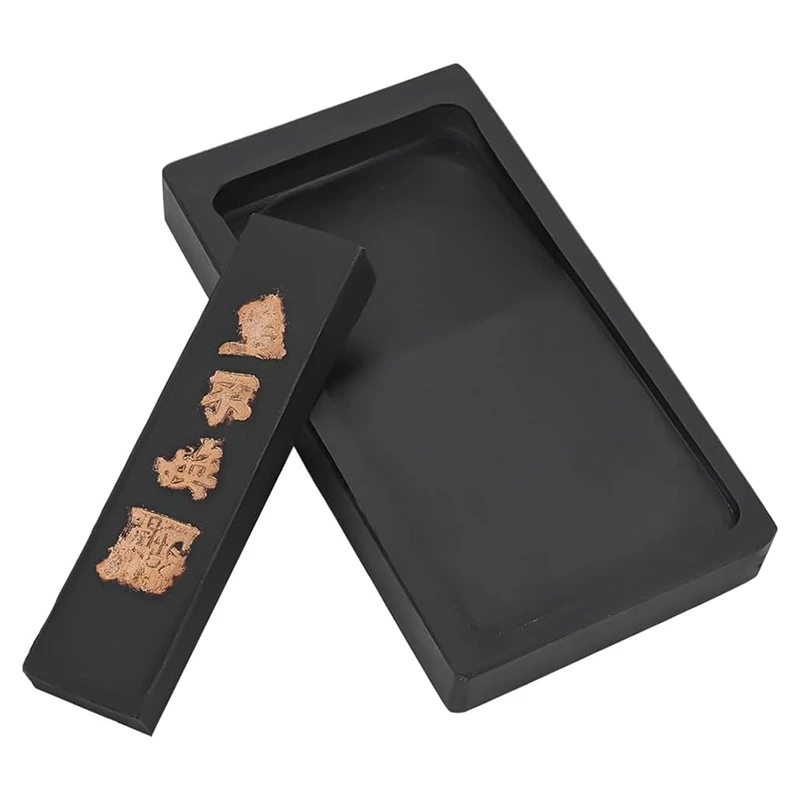 Chinese Calligraphy Ink Stone With Ink Stick, Traditional Chinese Ink Stones Ink-Well Dish Sumi Ink Stone Tray