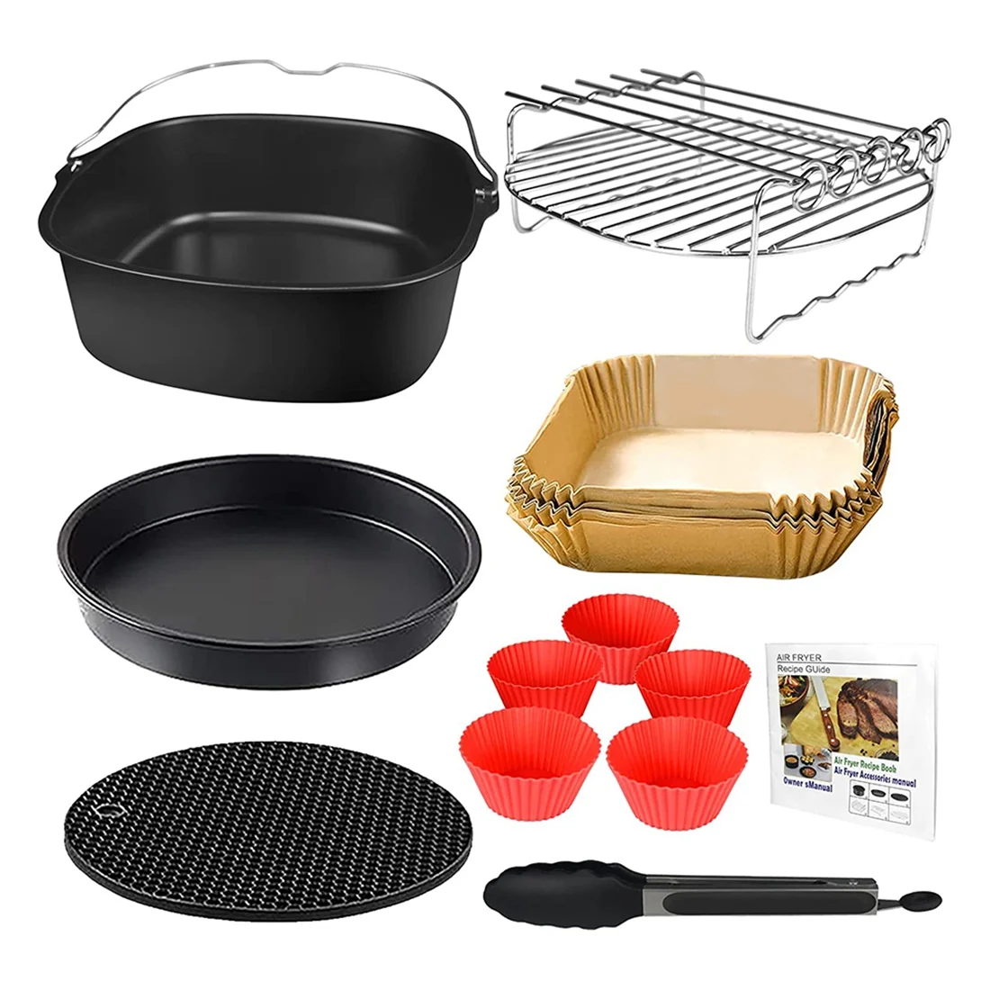 Air Fryer Accessories Square Air Fryer Accessories 9 Inch for Cosori Ninja Phillips Tower Pot Tefal Etc 5.6-7.5L Deep Basket Airfryer