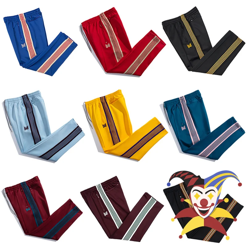 

Needles AWGE Ribbon Sweatpants Men Women Drawstring Embroidered Butterfly Stripe Pants