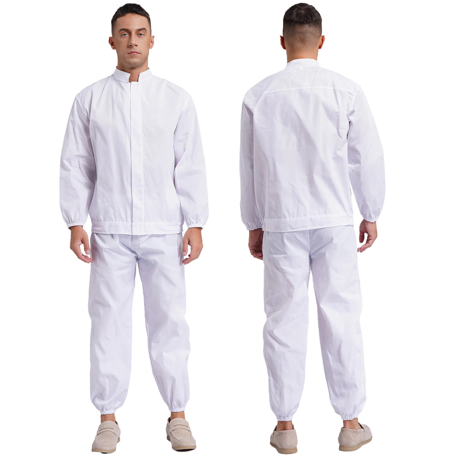 Trajes de trabajo unisex resistentes al polvo y al desgaste, abrigo con cremallera frontal de manga larga y pantalones largos, traje de 2 piezas para hombre y mujer