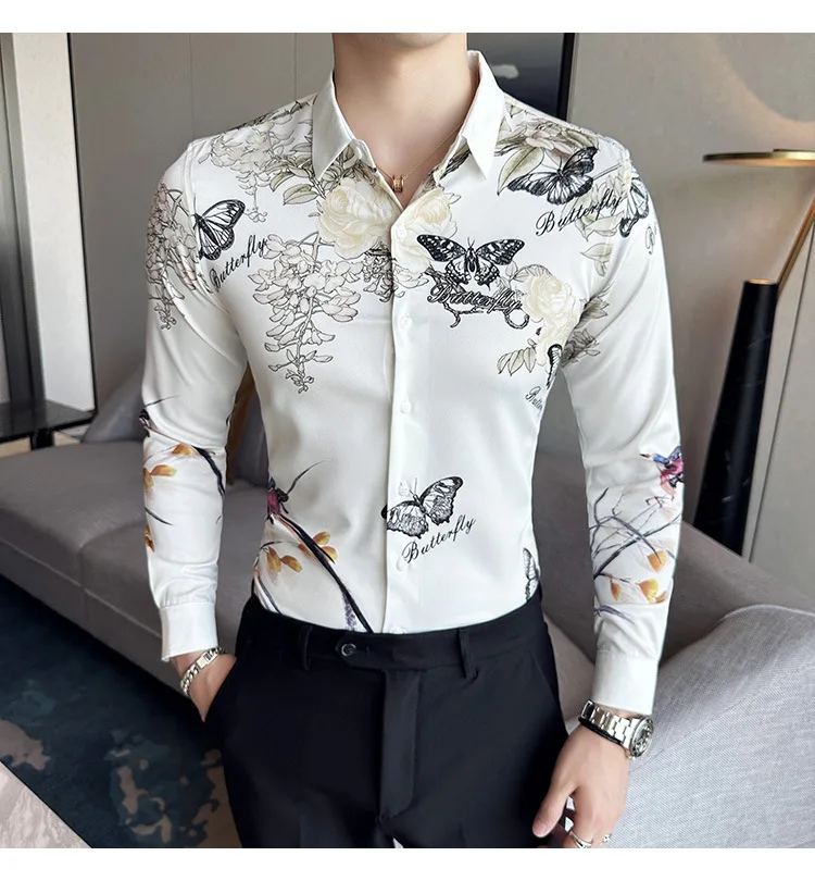 Men's Luxury Design Dress Shirt Long Sleeve Button Down Printed Shirt for Party Prom Wedding Shirt