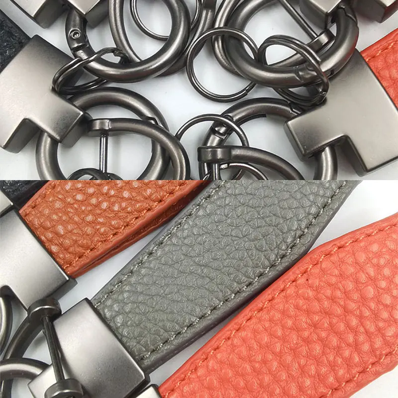 Solid color leather metal buckle car key chain for MG Hector