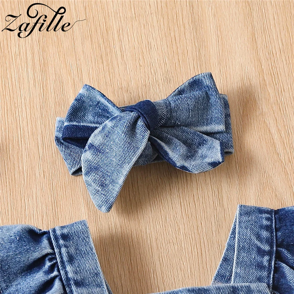 ZAFILLE Little Sister Denim Bodysuit For Newborns Girls Outfits Flying Sleeve Baby Romper Girls Wear Summer Kids Infant Clothing